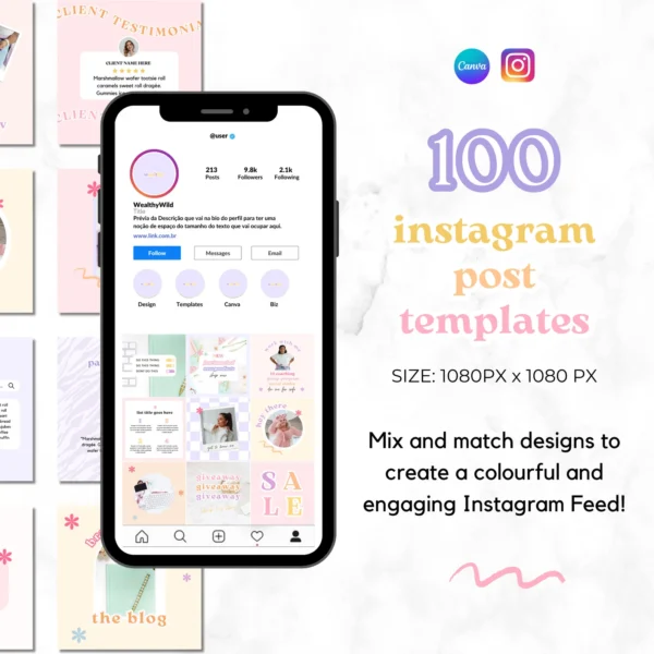 100 Colorful Instagram Canva Templates for Coaches